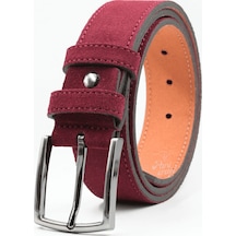 Parscraft Hakiki Süet Deri Erkek Kemer Bordo 4 Cm Düğün Nişan Takım Elbise Davet Kemeri