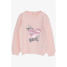 Breeze Kız Çocuk Triko Kazak Pullu Kalp Baskılı 1.5-5 Yaş, Pudra