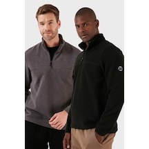Buratti Slim Fit Yarım Fermuarlı Yumuşak Dokulu Şardonlu 2'Li Paket Erkek Polar 59060011S2 Füme-Siyah