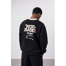 Respire Erkek Not Basic Project Baskılı Oversize Sweatshirt Siyah