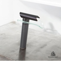 İsaoğlu Yapı Antik Siyah Çanak Lavabo Bataryası Glass Design Yüksek Armatür Çanak Musluk Antik