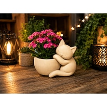 3d Baskı Sarılan Kedi Saksı - Sevimli Dekoratif Saksı - Bej