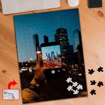 Telefon Çekim, Gece, Şehir 240 Parça Puzzle Yapboz Tablo-176a