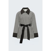 Sateen Kadife Detaylı Ekose Ceket - Kahve-138110