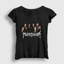 Presmono Kadın Band Manowar T-shirt Siyah