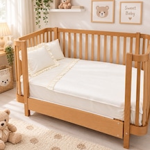 Sallhome Baby Ekru Fırfırlı Bebek Pike Takımı 4 Parça 90x120 Cm Pamuklu Pike, Çarşaf Ve 2 Yastık Kılıfı