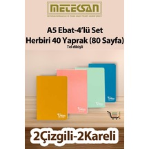 Meteksan 40 Yaprak 80 Sayfa Okul Defteri - Not Defteri 4'lü Set A5 Ebat Tel Dikişli Karton Kapak Çok Renkli