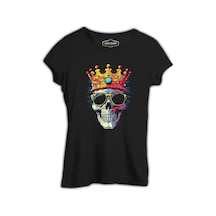 Kralların Ötesinde - Kurukafa Baskılı Siyah Bayan Tshirt 001
