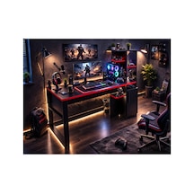 Rexon Oyuncu Masası Gaming Bilgisayar Masası Geniş Çalışma Alanlı Modern Pc Masası Siyah - Kırmızı