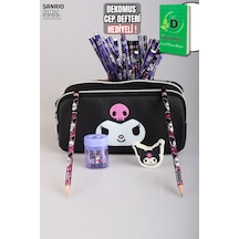 X Dekomus Lisanslı Kuromi Dark Delight Collection Kalem Çantası,2 Adet Kurşun Kalem,silgi,kalemtraş Seti Altın