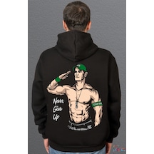Bumeta John Cena Never Give Up Selam Amerikan Güreşi Sweatshirt Unisex Kapüşonlu Hoodie Siyah