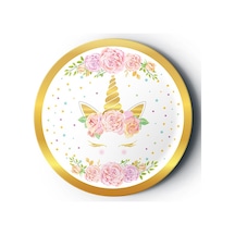 2 Paket 8'li Karton Tabak Gold Yaldızlı Çiçekli Unicorn - Parti Tabağı