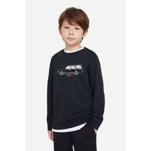 Araba Tofaşk Baskılı Unisex Çocuk Siyah Sweatshirt Siyah
