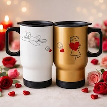 Bk Gift Sevgili Çift Tasarımlı 2li Kulplu Beyaz&gold Çelik Termos Mug 450 Ml -31, Sevgiliye Hediye, Sevgililer Günü Hediyesi Kobitmeyencom36232 Bk Gif