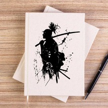 Samurai Miyamoto Musashi Çizgisiz Kanvas Defter Krem