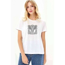 Zentangle Elephants Baskılı Beyaz Kadın Tshirt (534651431)