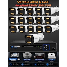 16 Kameralı Ultra 6 Ledli 5mp Sony Lensli Gece Renkli Güvenlik Kamerası Seti 2000 Gb Hdd