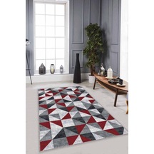 Kırmızı Geometrik Kaymaz Tabanlı Dekoratif Halı Pr01n11