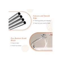 31 Cm Ekstra Uzun Paslanmaz Çelik Pipet Seti - 3 Parça Eğri + Düz + Fırça Krom