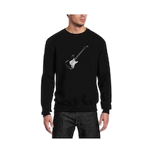 Gitar Baskılı Siyah Erkek Örme Sweatshirt