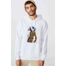 Anime One Punch Man Baskılı Beyaz Erkek Kapşonlu Sweatshirt (531042852)
