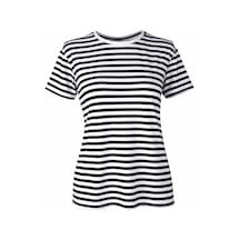 Trender Çizgili Viskon O Yaka Siyah Kadın T-shirt 26ydt1000011 Siyah