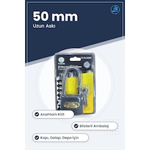 Asma Kilit Uzun Gri 50 Mm Anahtarlı Blisterli Güvenlik Kilidi Kap