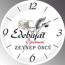 Kişiye Özel Edebiyat Öğretmeni Çap 30cm Sessiz Akar Bombeli Gerçek Cam Duvar Saati Siyah