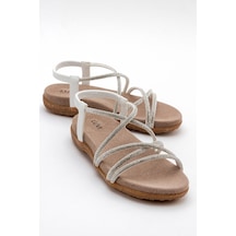 Luvishoes Ever Beyaz Taşlı Kadın Sandalet Beyaz