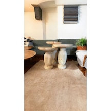 Wood Wooden Ahşap 3 Lü Set Fitilli Mantar Yan Sehpa Modern Naturel Renk Fiskos Naturel