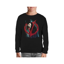 V For Vendetta - Give Him A Mask Siyah Çocuk Sweatshirt Siyah