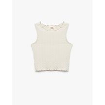 Koton Dokulu Kolsuz Bisiklet Yaka Crop Atlet Bej 5skg30139ak Ekru