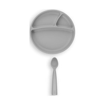 Vakum Tabanlı Silikon Tabak, Nam Nam Kaşık 2'li Set, Gri Genel