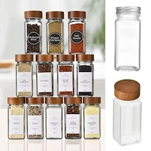 12'li Bambu Ve Akasya Kapaklı Cam Baharatlık Seti 120 Ml - Doğal Ahşap Kapaklı, Şeffaf Cam, Sağlıklı Ve Şık Baharat Kavanozları Akasya Kapak 7009