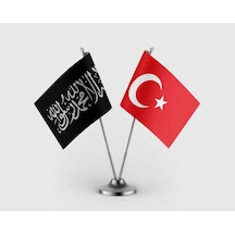 Siyah Kelime-i Tevhid Ve Türk Bayrağı İkili Saten Masa Bayrağı Takımı Diğer