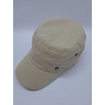 Kardelen Butik Denizli Kaliteli Vintage Askeri Tarz Metal Yıldızlı Şapka Unisex Bej Krem Arkadan Ayarlanabilir Bej Krem