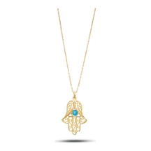 Debora Jewelry 14 Ayar Altın Mavi Zirkon Taşlı Fatma Ana Eli Kolye