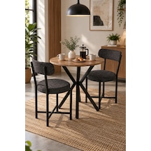 Sulorahome Teddy 70 Cm Yuvarlak Masa Ve 2 Adet Gri Sandalye Seti Ahşap - Gri