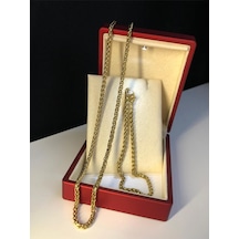 3mm Spiga Altın Kaplama Çelik Erkek Set Işıklı Kutuda Sevgiliye Eşe Babaya Bileklik Kolye