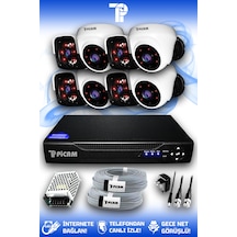 Picam 8 Kameralı Panda 4 İç Kamera Set HDD'siz Full HD Gece Görüşlü Güvenlik Kamerası Sistemi