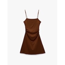 Koton Drape Detaylı İnce Askılı Mini Bodycon Elbise Kahverengi 6sak80013ek Kahve