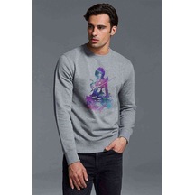Anime Attack On Titan Baskılı Gri Erkek Örme Sweatshirt (530946941)
