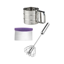 Un Eleği Kakao Pudra Eleme + Çelik Yumurta Çırpıcı Mikser Karıştırıcı + Hamur Kesici Spatula Silikon Diğer