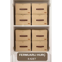 8'li Koltuk Baza Yatak Altı Uyumlu Gerçek Jüt Kumaşlı Kulplu Extra Destekli Hurç Organizer Set