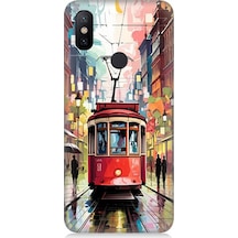 Xiaomi Redmi Note 6 Pro Uyumlu Yağmurda Kırmızı Tramvay Desenli Silikon Kılıf Çok Renkli