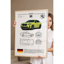 Bmw X4 Tablo - Teknik Özellikli Alman Spor Coupe Suv Poster - Çerçeveli Duvar Dekoru - Blueprint Kayın