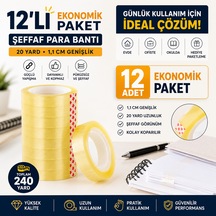 12'li Şeffaf Para Bandı 20 Yard Bant Seti Ofis, Okul Ve Günlük Kullanım 12 Adet