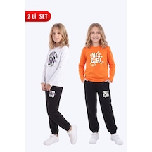 Fyk Kids Kız Çocuk 2'li Baskılı Uzun Kollu Süprem Eşofman Takımı Beyaz-turuncu