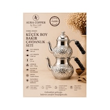 Bakır Çaydanlık Seti Küçük Boy Zımba İşlemeli Gümüş Renk 0,8 Mm 500 Ml + 1200 Ml - Bakır Bileklik Hediyedir Trs-0075