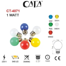 5 Adet Cata Ct-4071 Top Gece Ampulü (1W) Renk Seçenekli